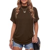 image:imageLYANER Womens Summer High Mock Neck Batwing Short Sleeve Shirt Top Asymmetric Hem Casual BlouseDark Brown