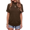 image:imageLYANER Womens Summer High Mock Neck Batwing Short Sleeve Shirt Top Asymmetric Hem Casual BlouseDark Brown