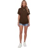 image:imageLYANER Womens Summer High Mock Neck Batwing Short Sleeve Shirt Top Asymmetric Hem Casual BlouseDark Brown