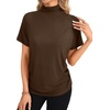 image:imageLYANER Womens Summer High Mock Neck Batwing Short Sleeve Shirt Top Asymmetric Hem Casual BlouseDark Brown
