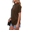 image:imageLYANER Womens Summer High Mock Neck Batwing Short Sleeve Shirt Top Asymmetric Hem Casual BlouseDark Brown