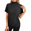 image:imageLYANER Womens Summer High Mock Neck Batwing Short Sleeve Shirt Top Asymmetric Hem Casual BlouseDark Gray
