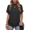 image:imageLYANER Womens Summer High Mock Neck Batwing Short Sleeve Shirt Top Asymmetric Hem Casual BlouseDark Gray