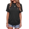 image:imageLYANER Womens Summer High Mock Neck Batwing Short Sleeve Shirt Top Asymmetric Hem Casual BlouseDark Gray