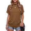 image:imageLYANER Womens Summer High Mock Neck Batwing Short Sleeve Shirt Top Asymmetric Hem Casual BlouseDark Khaki