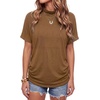 image:imageLYANER Womens Summer High Mock Neck Batwing Short Sleeve Shirt Top Asymmetric Hem Casual BlouseDark Khaki