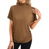 image:imageLYANER Womens Summer High Mock Neck Batwing Short Sleeve Shirt Top Asymmetric Hem Casual BlouseDark Khaki