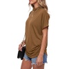 image:imageLYANER Womens Summer High Mock Neck Batwing Short Sleeve Shirt Top Asymmetric Hem Casual BlouseDark Khaki