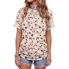 image:imageLYANER Womens Summer High Mock Neck Batwing Short Sleeve Shirt Top Asymmetric Hem Casual BlouseFloral Khaki