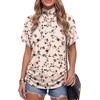 image:imageLYANER Womens Summer High Mock Neck Batwing Short Sleeve Shirt Top Asymmetric Hem Casual BlouseFloral Khaki