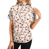image:imageLYANER Womens Summer High Mock Neck Batwing Short Sleeve Shirt Top Asymmetric Hem Casual BlouseFloral Khaki