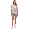image:imageLYANER Womens Summer High Mock Neck Batwing Short Sleeve Shirt Top Asymmetric Hem Casual BlouseFloral Khaki