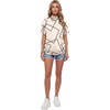 image:imageLYANER Womens Summer High Mock Neck Batwing Short Sleeve Shirt Top Asymmetric Hem Casual BlouseGeometric Khaki
