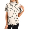 image:imageLYANER Womens Summer High Mock Neck Batwing Short Sleeve Shirt Top Asymmetric Hem Casual BlouseGeometric Khaki
