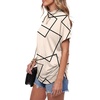 image:imageLYANER Womens Summer High Mock Neck Batwing Short Sleeve Shirt Top Asymmetric Hem Casual BlouseGeometric Khaki