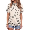 image:imageLYANER Womens Summer High Mock Neck Batwing Short Sleeve Shirt Top Asymmetric Hem Casual BlouseGeometric Khaki