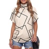 image:imageLYANER Womens Summer High Mock Neck Batwing Short Sleeve Shirt Top Asymmetric Hem Casual BlouseGeometric Khaki