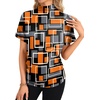 image:imageLYANER Womens Summer High Mock Neck Batwing Short Sleeve Shirt Top Asymmetric Hem Casual BlouseGeometric Orange