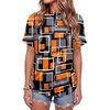 image:imageLYANER Womens Summer High Mock Neck Batwing Short Sleeve Shirt Top Asymmetric Hem Casual BlouseGeometric Orange