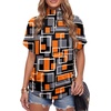 image:imageLYANER Womens Summer High Mock Neck Batwing Short Sleeve Shirt Top Asymmetric Hem Casual BlouseGeometric Orange