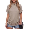 image:imageLYANER Womens Summer High Mock Neck Batwing Short Sleeve Shirt Top Asymmetric Hem Casual BlouseKhaki