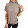 image:imageLYANER Womens Summer High Mock Neck Batwing Short Sleeve Shirt Top Asymmetric Hem Casual BlouseKhaki