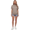 image:imageLYANER Womens Summer High Mock Neck Batwing Short Sleeve Shirt Top Asymmetric Hem Casual BlouseKhaki