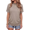 image:imageLYANER Womens Summer High Mock Neck Batwing Short Sleeve Shirt Top Asymmetric Hem Casual BlouseKhaki