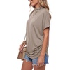 image:imageLYANER Womens Summer High Mock Neck Batwing Short Sleeve Shirt Top Asymmetric Hem Casual BlouseKhaki