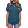 image:imageLYANER Womens Summer High Mock Neck Batwing Short Sleeve Shirt Top Asymmetric Hem Casual BlouseLake Blue