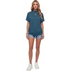 image:imageLYANER Womens Summer High Mock Neck Batwing Short Sleeve Shirt Top Asymmetric Hem Casual BlouseLake Blue