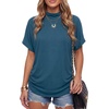 image:imageLYANER Womens Summer High Mock Neck Batwing Short Sleeve Shirt Top Asymmetric Hem Casual BlouseLake Blue