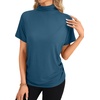 image:imageLYANER Womens Summer High Mock Neck Batwing Short Sleeve Shirt Top Asymmetric Hem Casual BlouseLake Blue