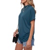 image:imageLYANER Womens Summer High Mock Neck Batwing Short Sleeve Shirt Top Asymmetric Hem Casual BlouseLake Blue
