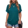 image:imageLYANER Womens Summer High Mock Neck Batwing Short Sleeve Shirt Top Asymmetric Hem Casual BlouseLake Green