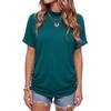 image:imageLYANER Womens Summer High Mock Neck Batwing Short Sleeve Shirt Top Asymmetric Hem Casual BlouseLake Green