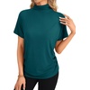 image:imageLYANER Womens Summer High Mock Neck Batwing Short Sleeve Shirt Top Asymmetric Hem Casual BlouseLake Green
