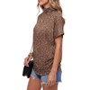 image:imageLYANER Womens Summer High Mock Neck Batwing Short Sleeve Shirt Top Asymmetric Hem Casual BlouseLeopard Brown