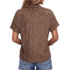 image:imageLYANER Womens Summer High Mock Neck Batwing Short Sleeve Shirt Top Asymmetric Hem Casual BlouseLeopard Brown