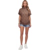 image:imageLYANER Womens Summer High Mock Neck Batwing Short Sleeve Shirt Top Asymmetric Hem Casual BlouseLeopard Brown