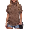 image:imageLYANER Womens Summer High Mock Neck Batwing Short Sleeve Shirt Top Asymmetric Hem Casual BlouseLeopard Brown