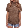 image:imageLYANER Womens Summer High Mock Neck Batwing Short Sleeve Shirt Top Asymmetric Hem Casual BlouseLeopard Brown