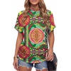 image:imageLYANER Womens Summer High Mock Neck Batwing Short Sleeve Shirt Top Asymmetric Hem Casual BlouseMulticolored