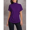 image:imageLYANER Womens Summer High Mock Neck Batwing Short Sleeve Shirt Top Asymmetric Hem Casual BlousePurple