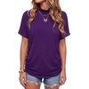 image:imageLYANER Womens Summer High Mock Neck Batwing Short Sleeve Shirt Top Asymmetric Hem Casual BlousePurple