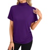 image:imageLYANER Womens Summer High Mock Neck Batwing Short Sleeve Shirt Top Asymmetric Hem Casual BlousePurple