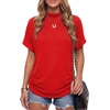 image:imageLYANER Womens Summer High Mock Neck Batwing Short Sleeve Shirt Top Asymmetric Hem Casual BlouseRed