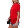 image:imageLYANER Womens Summer High Mock Neck Batwing Short Sleeve Shirt Top Asymmetric Hem Casual BlouseRed