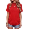 image:imageLYANER Womens Summer High Mock Neck Batwing Short Sleeve Shirt Top Asymmetric Hem Casual BlouseRed