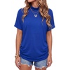 image:imageLYANER Womens Summer High Mock Neck Batwing Short Sleeve Shirt Top Asymmetric Hem Casual BlouseRoyal Blue